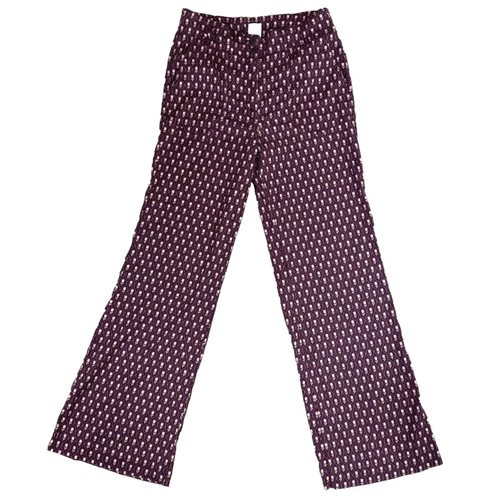 Maeve Wide Leg Pants Women 12 Tall Plum Geometric Floral Print Trousers